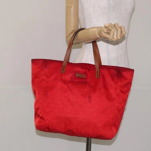GUCCI GG Canvas Tote Bag Nylon Gold Red 282489 - Picture 13 of 15
